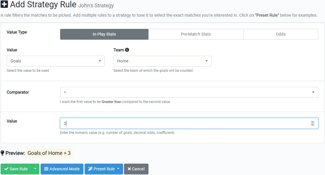 Provide an example of a filled rule in easy mode.