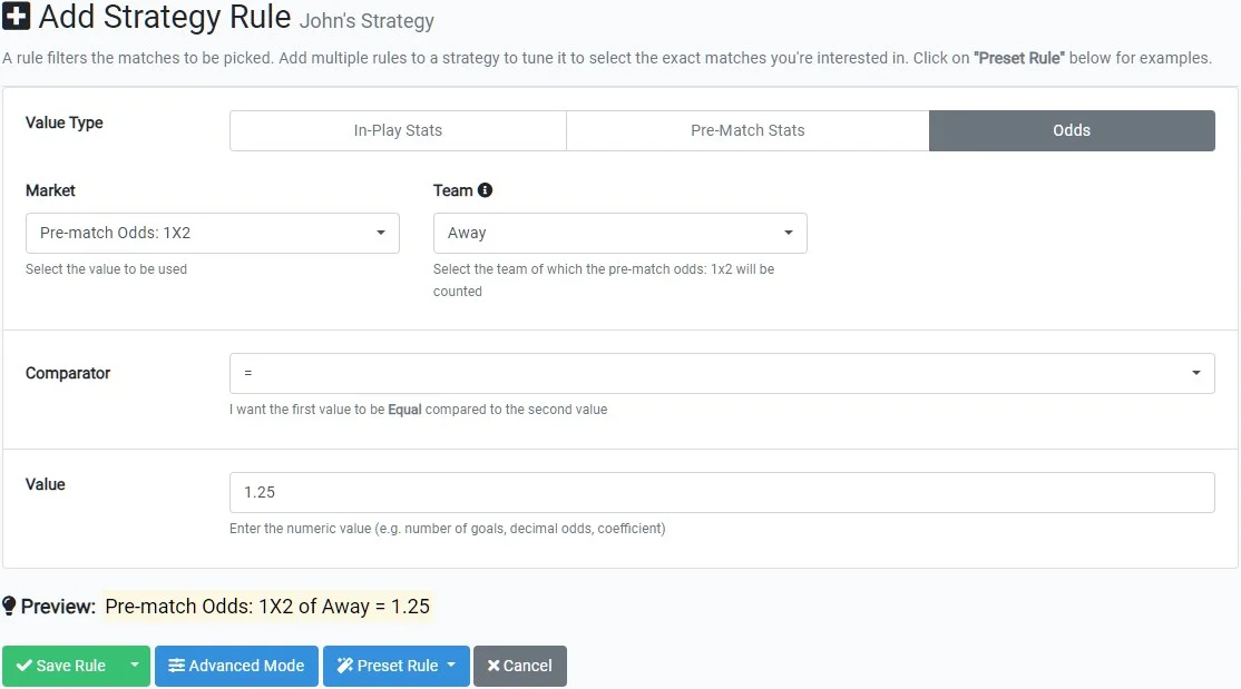 Provide an example of a filled rule in easy mode.