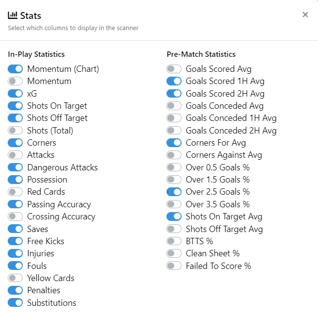 in-play scanner stats menu